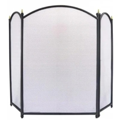 Image of 3 Panel Folding Fire Guard Place Screen Spark Flame Curved Design, Black
