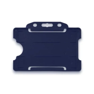 Image of Navy Blue Single Sided Rigid Slide in Open Faced ID Card Badge Holders Horizontal/Landscape Identity Plastic Pass Protector Holds a 86mm 54mm cr80 Credit Sized Pack of 100