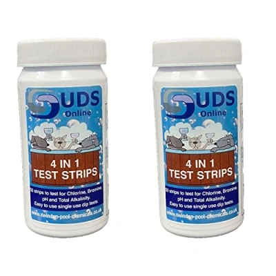 Image of SUDS ONLINE Premium 4 Way Test Strips Free Chlorine/BROMINE,PH And Total Alkalinity For Tub Testing Dip Swimming Pool 100