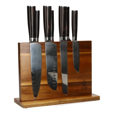 Image of Damascus print 7 piece Knife Set + Magnetic Block Double sided