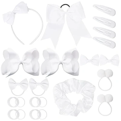 Image of 45Pcs White School Girls Hair Accessories Kit Bow Headband Clips Ponytail Holder Barrettes,Hair for Girl Birthday Gift