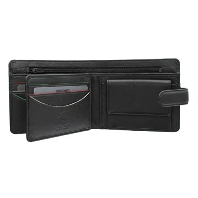 Image of VISCONTI Augusta Collection SAWGRASS Bi Fold Leather Wallet RFID Blocking AG17 Black