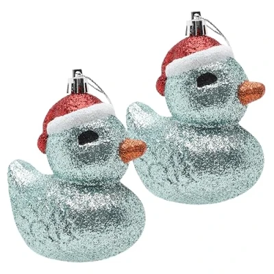 Image of Christmas Concepts® Pack of 2 110mm (4.3&quot;) Mint Green Glittery Festive Duck Baubles Tree Decorations