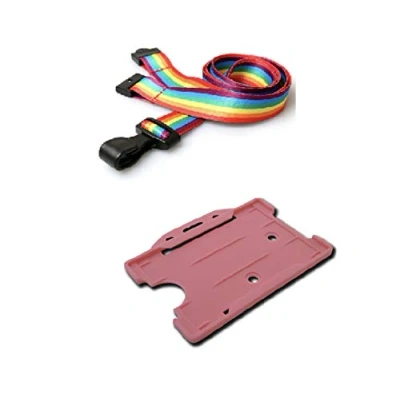 Image of ID Card It Rainbow Lanyard Neck Strap with Safety Breakaway and Strong Clip Pass Badge Holder for Work, Office, Nurses, Pride (Plastic Pink)