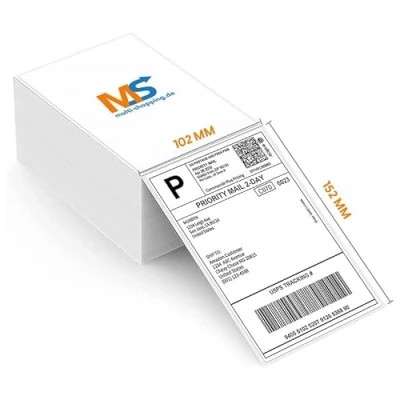 Image of Shipping Labels 4x6 102x152mm Direct Thermal Stickers Water Resistant, Oil Scratch Resistant Self Adhesive Perforated Fanfold Works with Rollo, Zebra, MUNBYN Printer