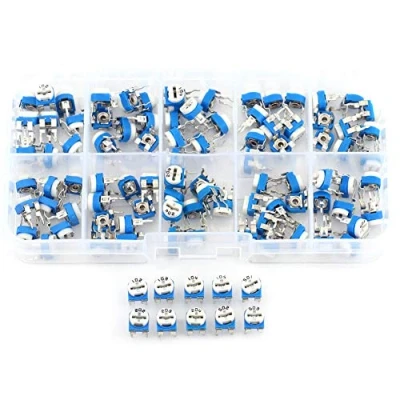 Image of Variable Resistor Kit, Adjustable Trimmer Potentiometer Multiturn Rheostat Assortment 10 Values 500 ohm 1M 100pcs