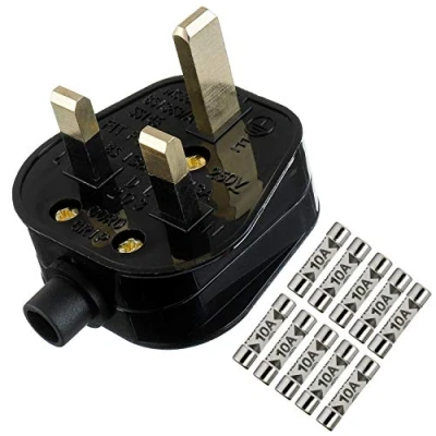 Image of HUAREW 10A Fused Mains Plug With Cord Grip For UK Fuses Black (Pack of 1 pcs ）