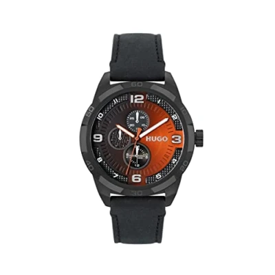 Image of HUGO Men&#039;s #Grip 46mm Quartz Multifunction Watch Water Resistant Premium Sport Timepiece for Everyday Casual Wear, Black Orange, Modern