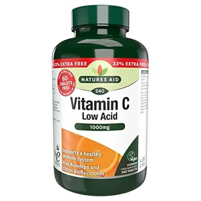 Image of Natures Aid Low Acid Vitamin C 1000mg with Rosehips &amp; Bioflavonoids 240 Tablets
