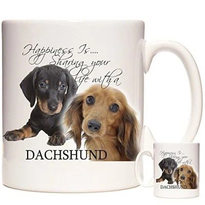 Image of Sausage Dog mug, Happiness Is Sharing Your Life with A Dachshund, Ceramic Gift Dachshund coffee