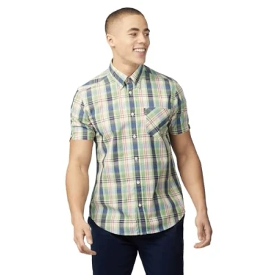 Image of Ben Sherman Mens Gingham Overcheck Shirt Short Sleeved (Grass Green) M