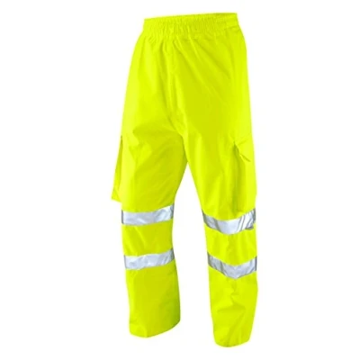Image of Leo Workwear Instow L02 Y Mens Trousers Waterproof Hi Vis Executive Cargo Overtrousers Yellow, XL