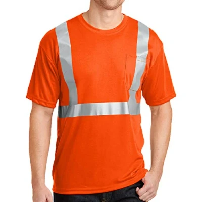 Image of True Face Hi Vis Viz Visibility Short Sleeve Safety Work Crew Neck Workwear Pullover T Shirt with Chest Pocket Regular Fit in Style 1 Orange 2X Large