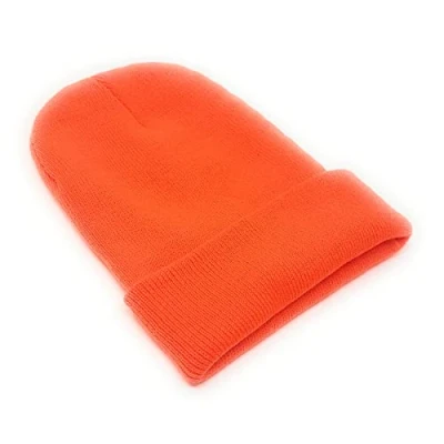 Image of Beanie Hat Mens Ladies Womens Unisex Slouch Winter Woolly Turn Up Knitted (Neon Orange)