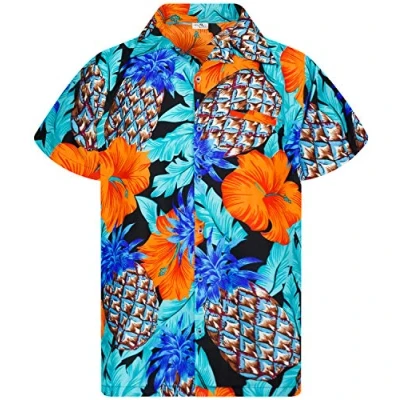 Image of King Kameha Men&#039;s Pineapple Desings Summer Party Shirts Short Sleeve, Hibiscus, Yellow, S