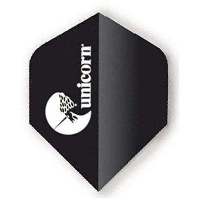 Image of Unicorn Super Maestro Dart Flights Logo Black Background Design Standard Plus Shape Ultra Durable Rigid 125 Micron Polyester PET