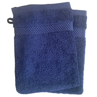 Image of Sue Rossi Face Cloth Wash Mitt Set, 100% Organic Turkish Combed Cotton, 600GSM Thick With Hanging Loop, Size 16cm x 21cm, Flannel Glove Pack Soft &amp; Absorbent (Navy Blue, 2)
