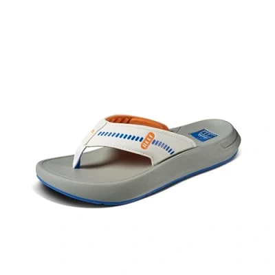 Image of REEF Swellsole Cruiser Men&#039;s Recovery Flip Flop, Enhanced Arch Support, Water Friendly, Blue/White/Orange, 7