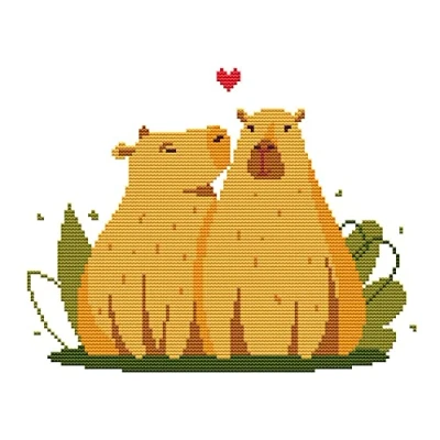 Image of Awesocrafts Cross Stitch Stamped Kits Capybara Easy Patterns Stitching Embroidery Needlework Kit Supplies
