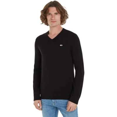 Image of Tommy Jeans V NECK Sweater Jumper, Men&#039;s, Size: 34, Black