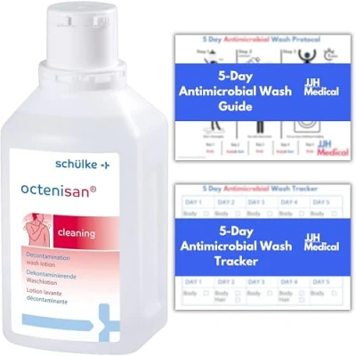 Image of Schulke Octenisan Antimicrobial Body Wash 500ml for Whole Cleansing, Includes JJH Medical 5 Day Protocol Guide &amp; Tracker Daily Hygiene