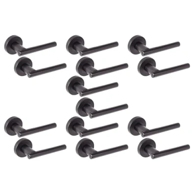Image of HANDLEZONE® 7 Sets Solus Lever On Round Rose Door Handles, Internal Passage Latch Handles Black Matt