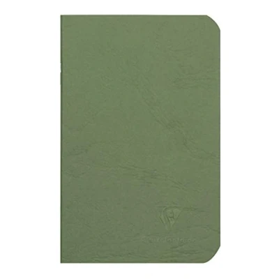 Image of Clairefontaine 734103C Age Bag Collection A Green Stapled Notebook 9x14 cm 96 Plain White Pages 90 g Paper Glossy Leather Grain Card Cover