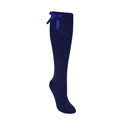 Image of 12 Pairs Kids Girls Plain Knee High School Cotton Rich Socks With Bow Ribbon (12 3, Navy)