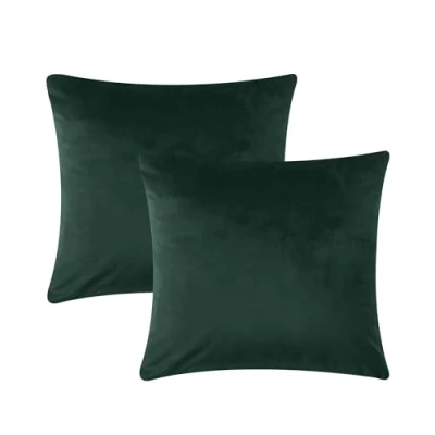 Image of AMEHA Decorative Cushion Covers 45 x cm Pack of 2 (18 18 Inches) Dark Green Velvet Square Throw Pillow Cases Sofa Couch Bedroom with Invisible Zipper