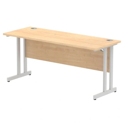 Image of Impulse 1600 x 600mm Straight Office Desk Maple Top Silver Cantilever Leg