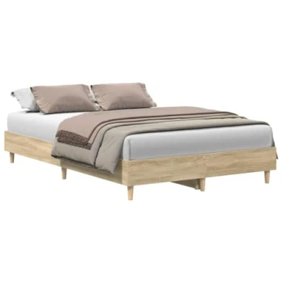 Image of vidaXL Bed Frame Double Bed/Modern Style Sonoma Oak/Brown Engineered Wood 120x200 cm Slatted Base
