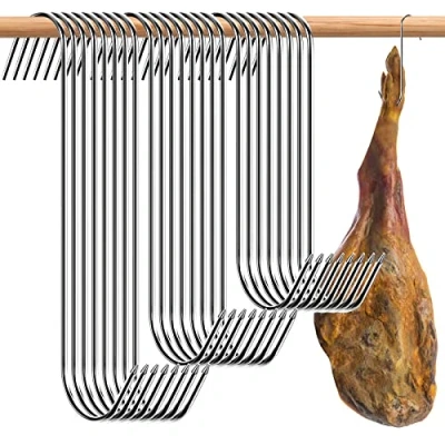 Image of dafuhao 30 Pcs S Shaped Meat Hooks, 13/15/18cm Butcher Heavy Duty Processing Stainless Steel Smoking Hooks for Kitchen Hanging Bacon Hams Roast Duck Cooking BBQ Grill