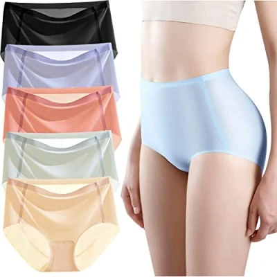 Image of Ultra thin Non marking Ice Silk Underwear, Womens Seamless Mid Waisted Breathable Soft Stretchy Panties (A,2XL)