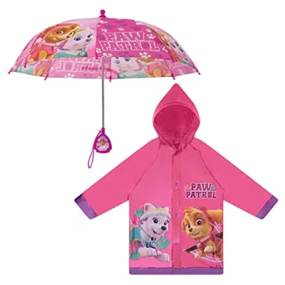 Image of Nickelodeon Girls Kids Umbrella and Slicker, Paw Patrol Toddler Little Rain Wear Set, for Ages 2 7, Dark Pink, 6 7 Years