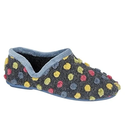 Image of Sleepers Womens Jade Knitted Textile Lightweight Dotted Full Slippers with Rubber Sole Blue 8 UK