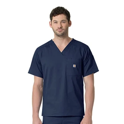 Image of Carhartt Men&#039;s Slim Fit 6 Pkt Top Medical Scrubs Shirt, Navy, Large