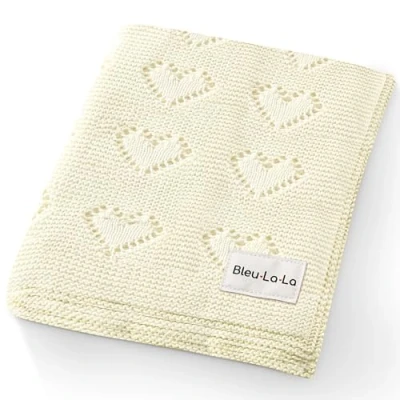 Image of Baby Blanket for Girls and Boys 100% Cotton Knit Swaddling Soft Warm Cozy Swaddle Receiving Cuddle Stroller Crib Newborns, Infants Toddler (Ivory)