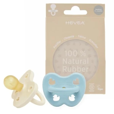 Image of HEVEA 100% Natural Rubber Newborn Dummies Round Baby 0+ Months Two Pack (Baby Blue &amp; Milky White)
