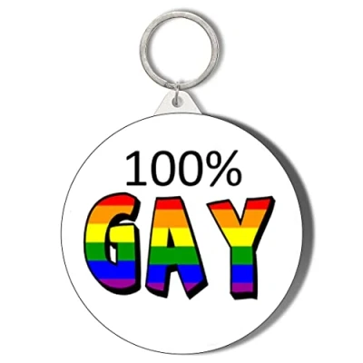 Image of Gift Insanity 100% GAY RAINBOW 45mm Keyring