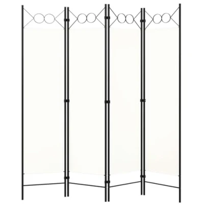 Image of &#039;vidaXL 4 Panel Room Divider in Cream White Versatile Partition/Privacy Screen, Ideal for Bedroom and Living Room, Made from Fabric Powder Coated Iron
