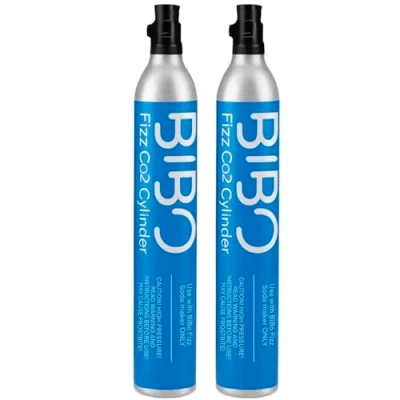 Image of BIBO Fizz Gas Cylinder Twinpack CO2 Canisters for Sparkling Water Maker &amp; Home Soda Machine Make Carbonated Fizzy Drinks at 60 Litre, 2 Pack Cartridge