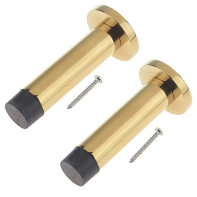 Image of Door Stop Projection Wall or Skirting Mounted Polished Brass Pack of 2