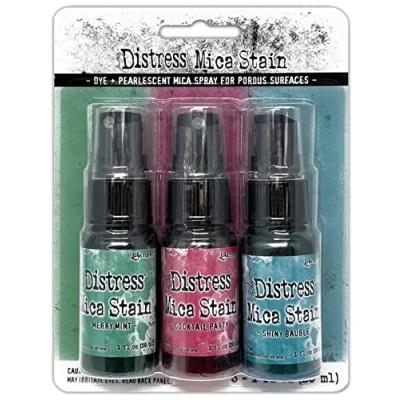 Image of Ranger Tim Holtz Distress Mica Stains Holiday Set 4, Merry Mint, Cocktail Party, and Shiny Bauble, 3 x 29.57 ml