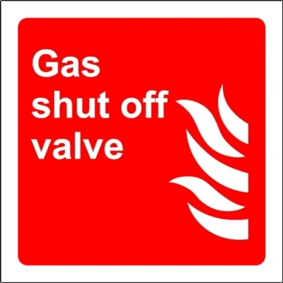 Image of Gas shut off valve fire safety sign 1.2mm Rigid plastic 200mm x Case (Pack of 10)