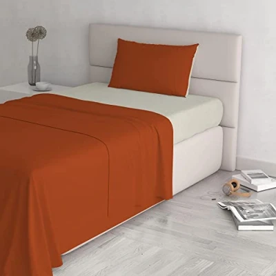 Image of Italian Bed Linen Natural Color Set (Flat 180x300, Fitted Sheet 120x200cm+Pillowcase 52x82cm), Petrol Bottle Green, 100% Cotton, Earthy/Cream, SMALL DOUBLE