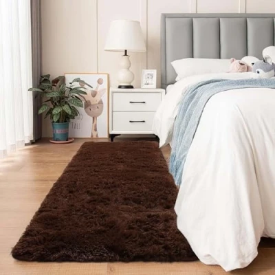 Image of Aspire Homeware Rugs Living Room Brown Area 80x300cm for Bedroom Anti Slip Modern Super Soft Thick Pile Fluffy Shaggy Rug Non Shedding