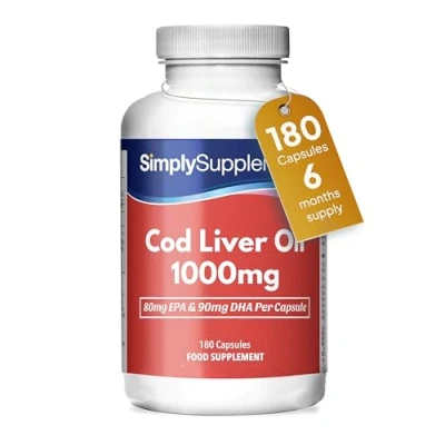 Image of Pure Cod Liver Oil 1000mg Rich in Omega 3 Fatty Acids with 240mg of EPA and 270mg DHA per Serving 180 Capsules = Up to 2 Months&#039; Supply Manufactured The UK