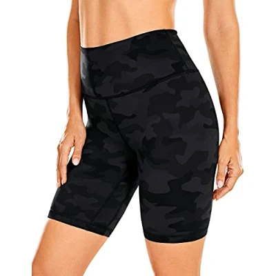 Image of CRZ Yoga Women&#039;s Naked Feeling 8&#039;&#039; Gym Shorts High Waisted Cycling Workout Running Spandex Dark Grey Camouflage 12
