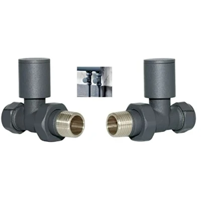 Image of Team Controls Anthracite Straight Valves for Heated Towel Rail or Radiator Minimalist Brass Pairs 15mm Central Heating
