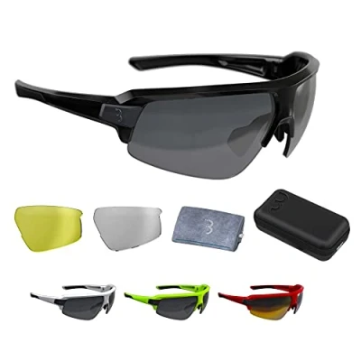 Image of BBB Cycling Sports Glasses with 3 Interchangeable Lenses Lightweight Sunglasses UV Protection Half Frame for Bike Riding Men Women Glossy Black Impulse BSG 62